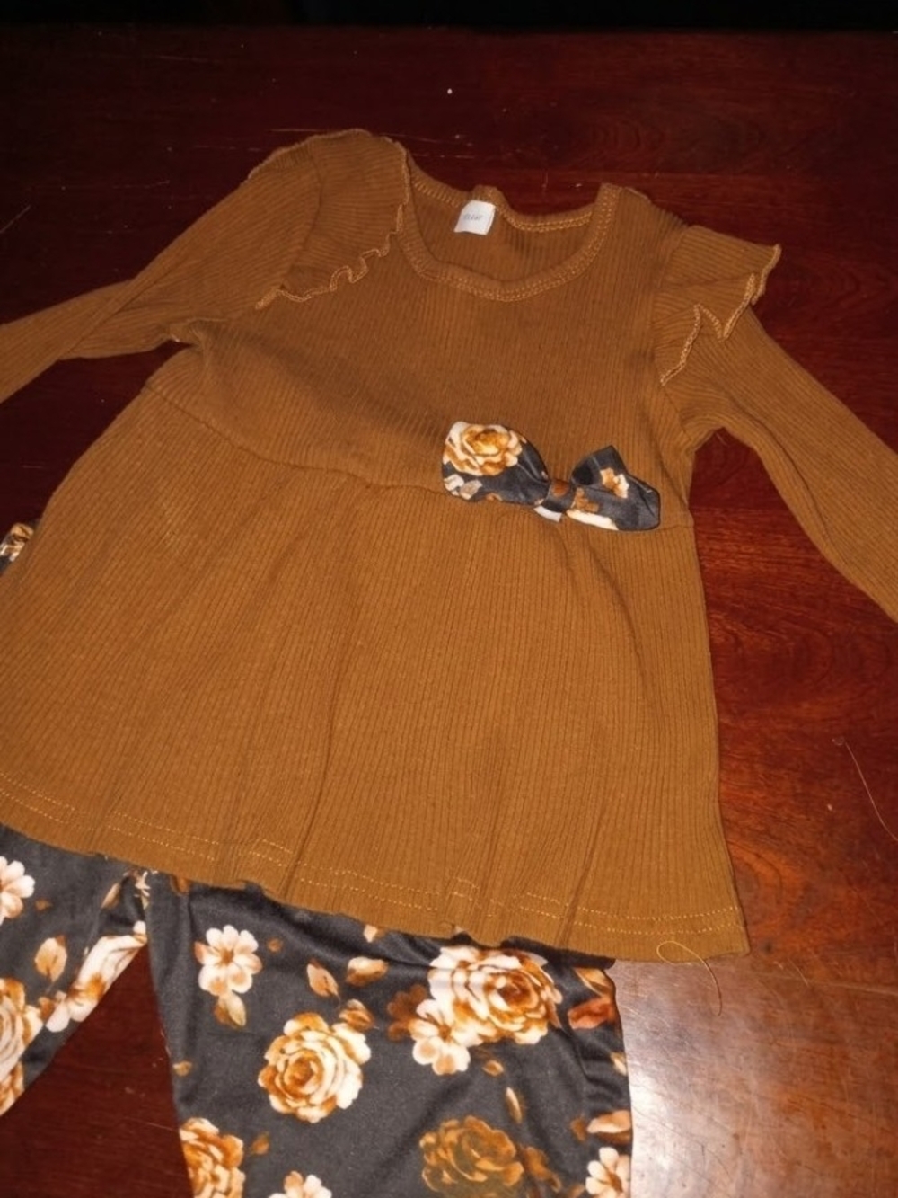 Girls' Long-Sleeve Ribbed Tunic Top in Mustard